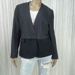 🆕 Simply Vera Wang Black & Gray Wool Blend Color Block Blazer Jacket, Size XS